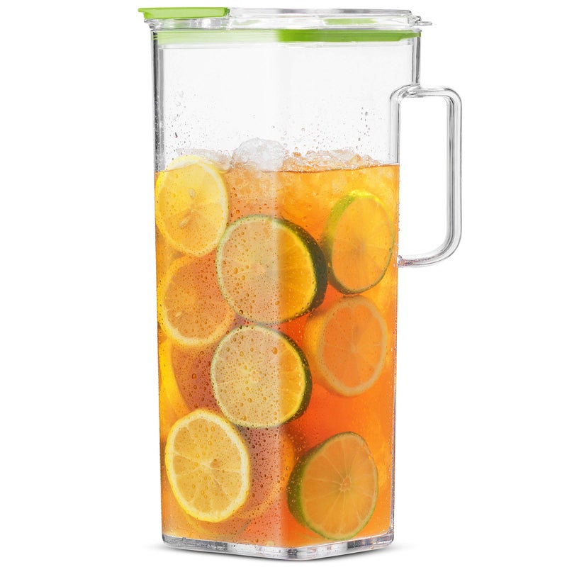 Komax Large Plastic Water Pitcher with Lid Square Water Carafe â€“ BPA-Free, Dishwasher Safe â€“ Water, Tea, or Juice Containers with Lids for Fridge (2.3 Liters) - Image 2
